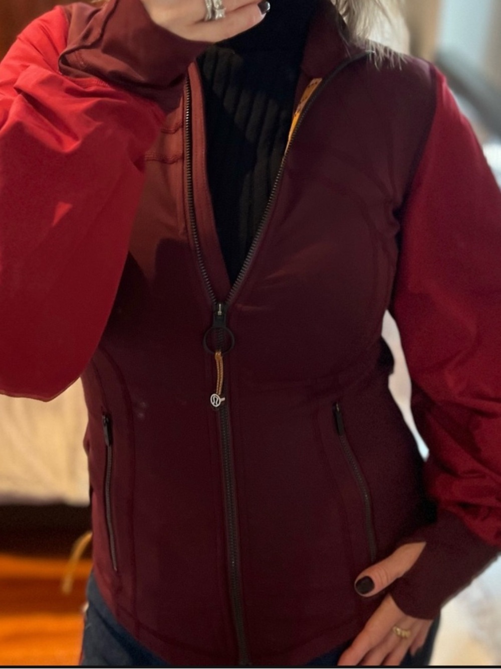 lululemon athletica Burgundy Body with Red Sleeves Bomber Jacket